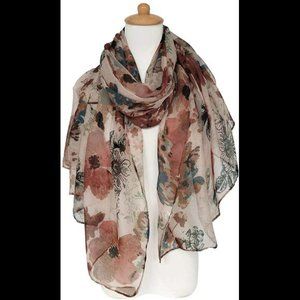Lightweight Scarves Fashion Flowers Print Cotton Wrap Scarf for Spring